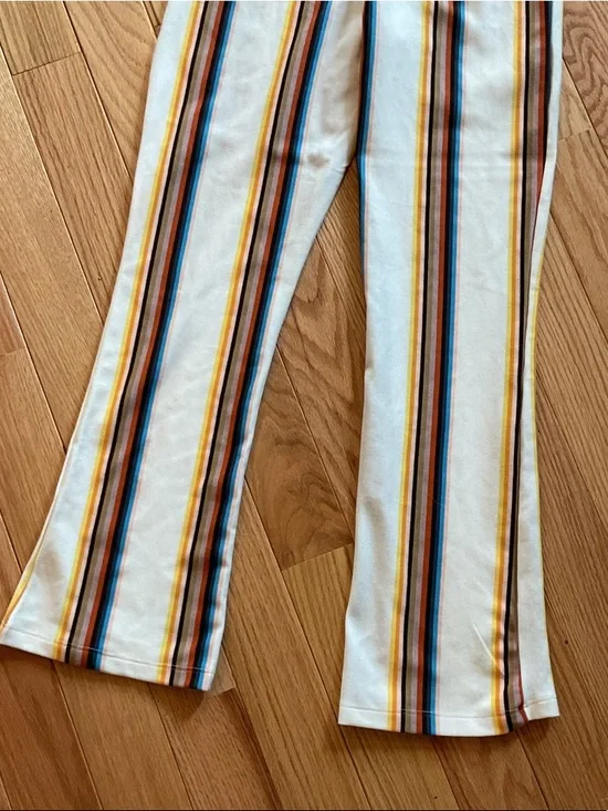 Free People Striped High-Waist Flare Pants - White Multi elastic sz 0 NWOT 70s - Picture 9 of 11